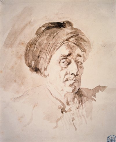 Cabeza con turbante. Dibujo en lavado de Jean Honore Fragonard (1732-1806). Siglo XVIII. Besançon, Museo de Bellas Artes de Jean Honore Fragonard