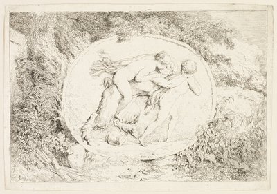 Ninfa a lomos de un sátiro, de Bacchanales, o juegos de los sátiros de Jean Honore Fragonard
