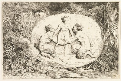 Ninfa sentada sobre las manos de dos sátiros de Bacchanales, o juegos de los sátiros de Jean Honore Fragonard