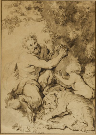 Sátiro Exprimiendo Uvas Junto a un Tigre de Jean Honore Fragonard