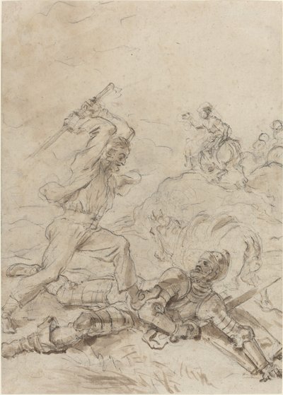 El arriero atacando a Don Quijote mientras yace indefenso en el suelo de Jean Honore Fragonard
