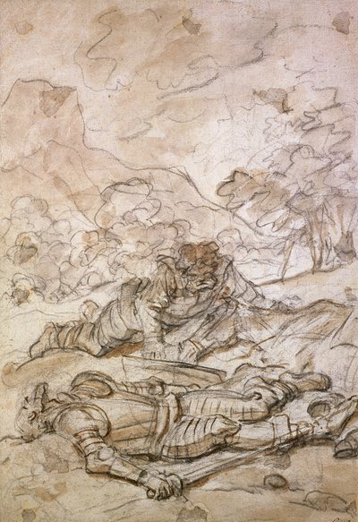 La triste situación de Don Quijote y Sancho Panza, maltratados por los galeotes, siglo XVIII de Jean Honore Fragonard