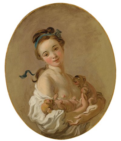 Niña Sosteniendo Dos Cachorros, c.1770 de Jean Honore Fragonard