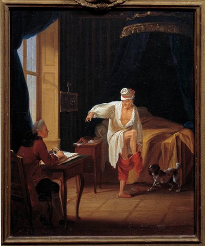 El escritor y filósofo Voltaire dictando a su secretario Collini en Ferney de Jean Huber
