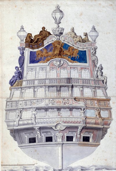 Decoración de la popa del barco Le Soleil Royal. Acuarela de Jean I Berain (1640-1711) París, Museo del Louvre de Jean I  Berain