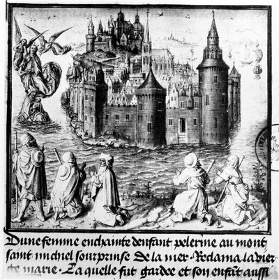 Mujer embarazada en peregrinación a Mont Saint-Michel es atrapada por la marea pero salvada milagrosamente por la intervención de la Virgen María de Jean I Le Tavernier