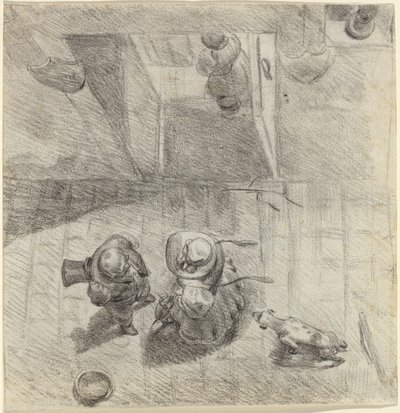 Vista aérea de un hombre y una mujer conversando de Jean Ignace Isidore Grandville