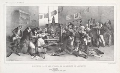 Descente dans les Ateliers de la Liberté de la presse de Jean Ignace Isidore Grandville, and Auguste Desperet
