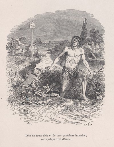 Lejos de toda ayuda y sin pantalones, en alguna costa desierta de las Pequeñas Miserias de H..., 1843 de Jean Ignace Isidore Gérard