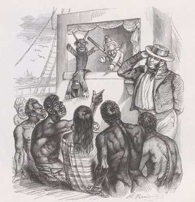 El negro y los títeres de Las obras completas de Béranger, 1836 de Jean Ignace Isidore Gérard