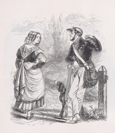 El cazador y la lechera de Las obras completas de Béranger, 1836 de Jean Ignace Isidore Gérard
