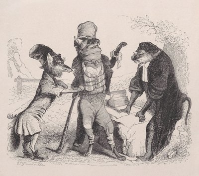 El Lobo suplicando contra el Zorro, frente al Mono, ca. 1838 de Jean Ignace Isidore Gérard