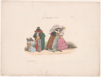 Los gatos son amigables con los ratones. Tenez mes petits rats (...) (título sobre objeto) Metamorfosis contemporáneas (título de la serie) Les Metamorphoses du Jour (título de la serie sobre el objeto) de Jean Ignace Isidore Gérard Grandville
