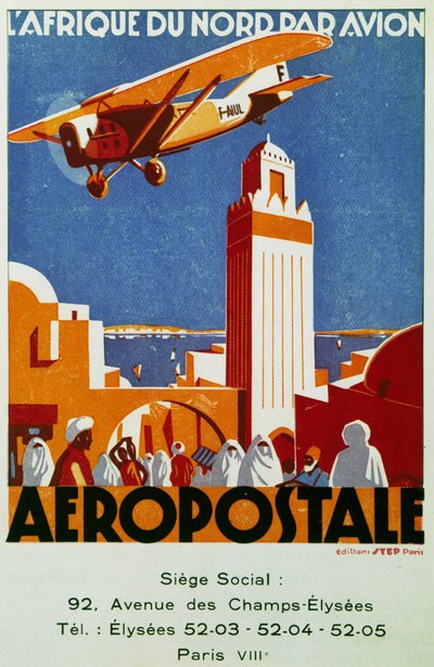 Aeropostale (correo aéreo), enlaces aéreos con el norte de África, cartel publicitario, Francia de Jean Jacquelin