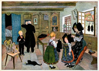 Mi pueblo, los que no olvidan:Domingo por la mañana, preparación para la iglesia; de Jean Jacques (1873 1951) Waltz