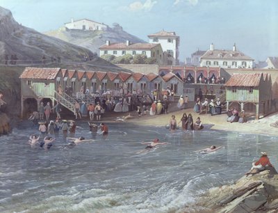 El comienzo de la natación en el mar en el viejo puerto de Biarritz (detalle) de Jean Jacques Alban de Lesgallery