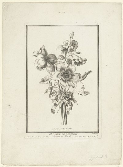 Ramo de anémona y correhuela Anémonas simples, Volubilis (título sobre objeto) IIe Cahier de Bouquets (título de la serie) de Jean Jacques Avril (I)
