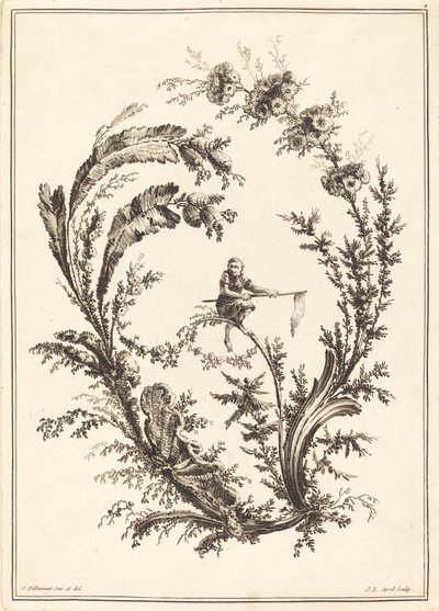 Ornamento con un mono de Jean Jacques Avril I after Jean Baptiste Pillement