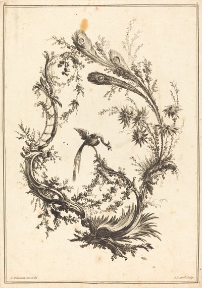 Ornamento con un Pavo Real de Jean Jacques Avril I after Jean Baptiste Pillement