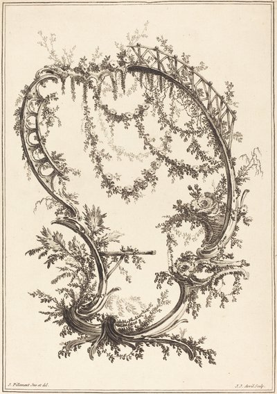 Ornamento con un puntal y una barandilla de Jean Jacques Avril I after Jean Baptiste Pillement