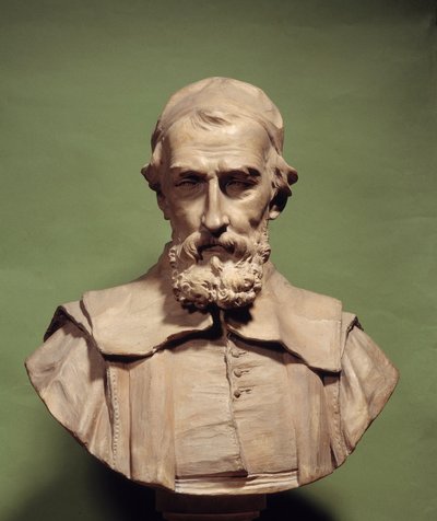 Retrato de Nicolas Claude Fabri de Peiresc (1581-1637), humanista, astrónomo de Galileo. Escultura de Jean Jacques Caffieri (1725-1792) París, biblioteca Mazarine de Jean Jacques Caffieri