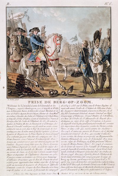La Toma de Berg-op-Zoom, Países Bajos, 1747, grabado por Jean Baptiste Morret, 1787 de Jean Jacques Francois Le Barbier