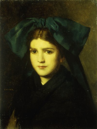 Retrato de una niña con un lazo en el cabello de Jean Jacques Henner