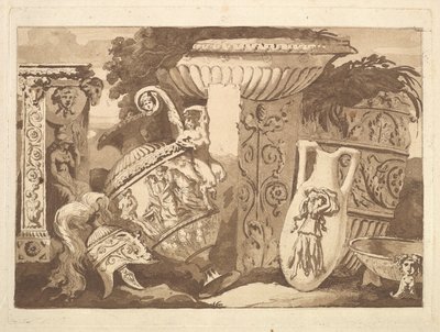 Composición con fragmentos antiguos y un jarrón inclinado, de Recueil de Compositions de Jean Jacques Lagrenee