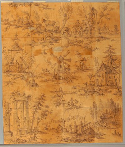 Caricatura para impresión en algodón: "La tumba de Jean-Jacques Rousseau en Ermenonville" de Jean Jacques Rousseau