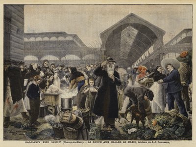 Puesto de sopa en el mercado de Les Halles por la mañana de Jean Jacques Rousseau