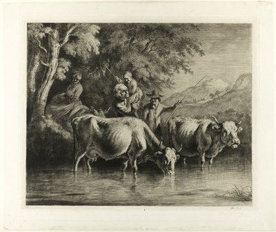 Ganado y campesinos vadeando un arroyo de Jean Jacques de Boissieu