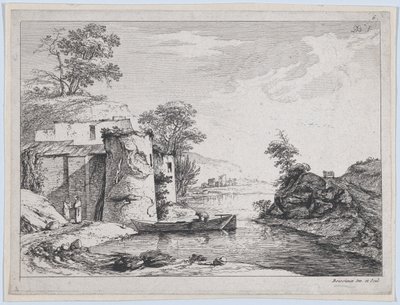 Viejas torres en la orilla de un río de Jean Jacques de Boissieu