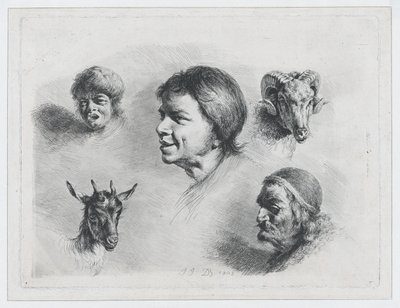 Estudio de Cinco Cabezas de Jean Jacques de Boissieu