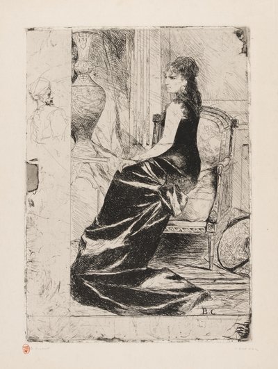Mujer de negro, c.1876 (aguafuerte sobre papel crema) de Jean Joseph Benjamin Constant