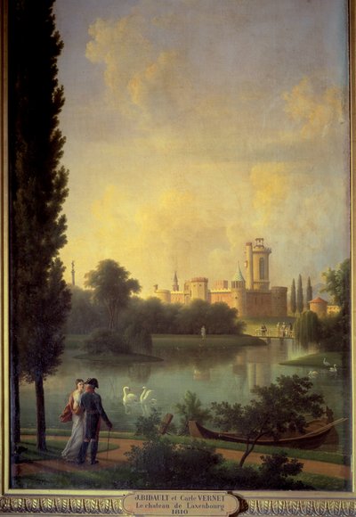 El castillo de Laxembourg (Austria), en primer plano el emperador de Austria y la archiduquesa María Luisa de Jean Joseph Bidault