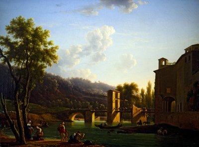 Vista de un puente en Sora (óleo sobre lienzo) de Jean Joseph Bidault