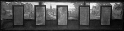 Boceto del ayuntamiento de Vanves: Vues de Vanves. Tranvía. Plaza de Vanves. Camino del castillo. Rue Vieille Forge. Rue Falnet, en 1902 (óleo sobre tinta negra sobre lienzo) de Jean Joseph Enders