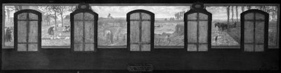 Boceto para el ayuntamiento de Fresnes: En la meseta, Una plaza en Fresnes. Las canteras. Arar al final del día de Jean Joseph Enders