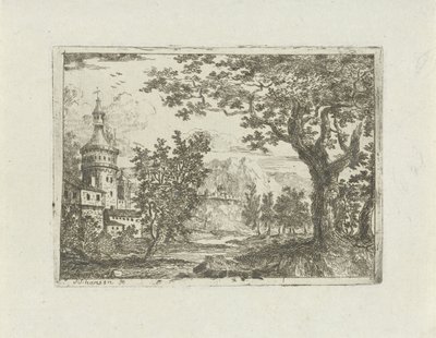 paisaje con torre redonda de Jean Joseph Hanson