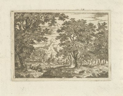 paisaje con edificio de piedra de Jean Joseph Hanson