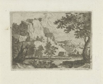 Roca en un paisaje de río de Jean Joseph Hanson