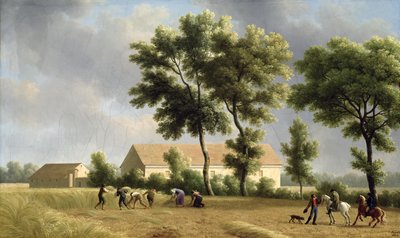 Paisaje en Ile-de-France con cosechadores, 1802 de Jean Joseph Xavier Bidauld