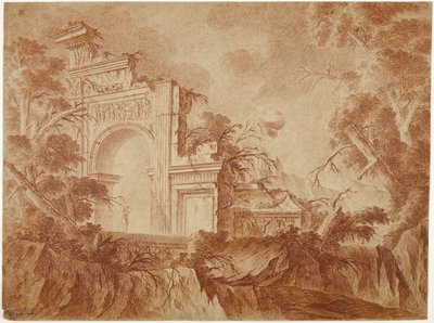 Figura de pie entre ruinas clásicas de Jean Laurent Legeay