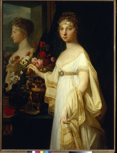 Retrato de la emperatriz rusa Isabel Alexeievna, princesa Luisa Augusta de Baden (1779-1826) (Emperatriz Isabel Alexeievna, princesa Luisa de Baden - Pintura de Jean Laurent Monnier (1743/46-1808), óleo sobre lienzo (130,5x99 cm) de Jean Laurent Monnier