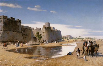 Una caravana árabe fuera de una ciudad fortificada, c.1895 de Jean Leon Gerome