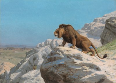 León en la guardia, c.1885 (óleo sobre tabla de madera) de Jean Leon Gerome