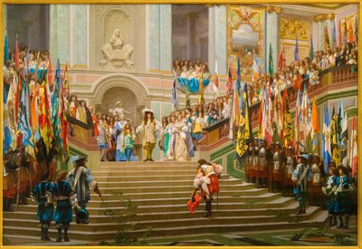 Recepción de Luis 2 de Borbón Condé, llamado el Gran Condé, por el Rey Luis 14 en Versalles en 1674 de Jean Leon Gerome