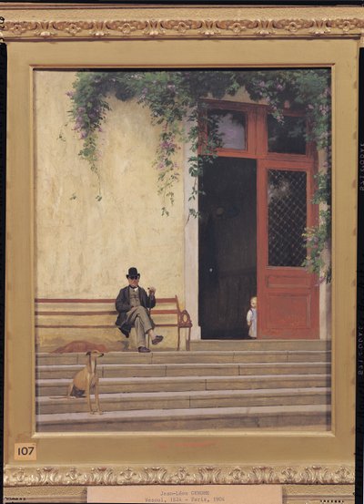 El padre y el hijo del artista en la puerta de su casa, c.1866-67 de Jean Leon Gerome