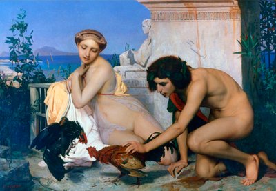 Jóvenes griegos animando a los gallos a pelear, 1846 de Jean Leon Gerome