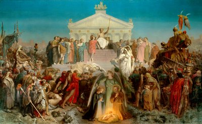 Siglo de Augusto: nacimiento de Nuestro Señor Jesucristo. Triunfo de Augusto (Octavio, 63 a.C.-14 d.C.), emperador romano. Ilustración de la obra “Histoire universelle 9eme epoque” por Jacques Benigne Bossuet (1627-1704). Pintura de Jean Leon Gerome de Jean Leon Gerome